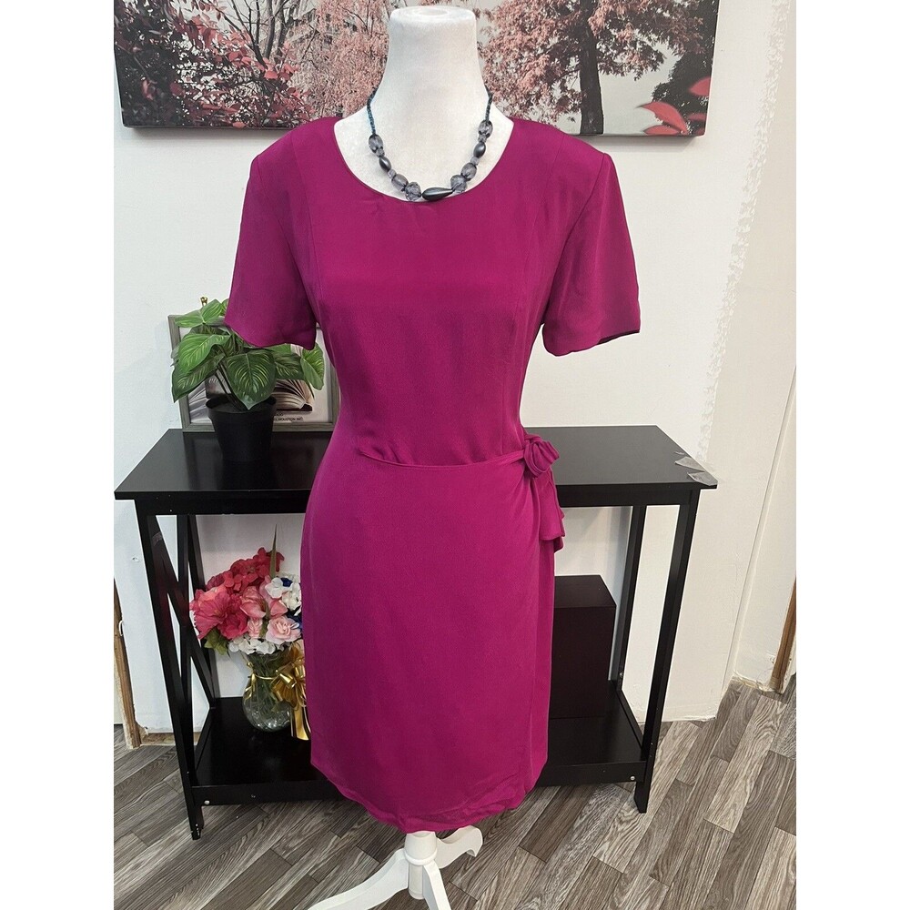 Pat Argenti Vintage 100% Silk Wrap Dress Magenta Pink Sz 6 Short Sleeve Side Tie
